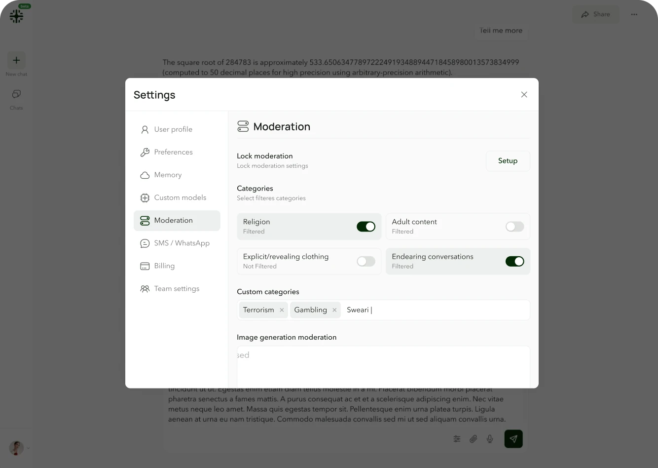 Iluy content moderation settings